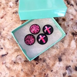Pink Cheetah and Pink Cross Stud Earrings Bundle